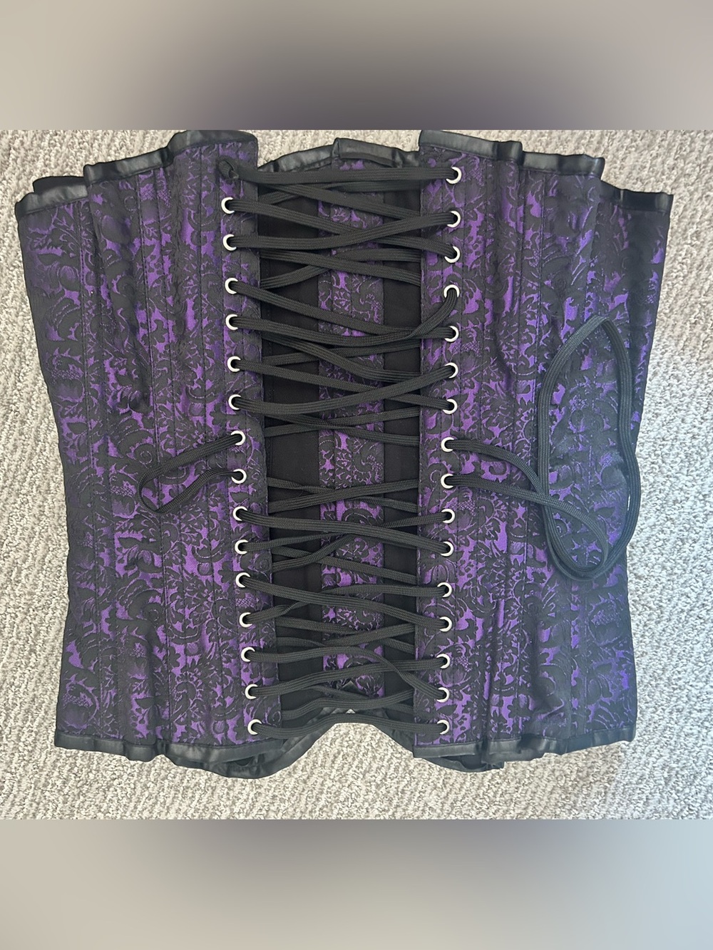 Purple and Black Brocade Lace-Up Corset